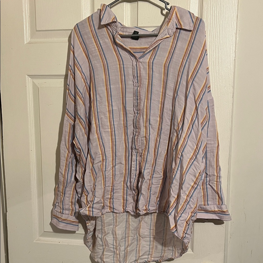 Wild Fable Striped Button Down Shirt - Blue, Orange, White